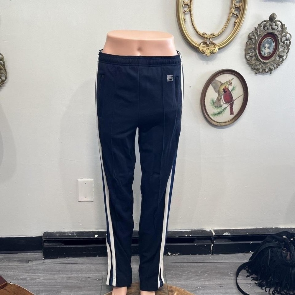 Sandro Paris Vintage Aesthetic Navy Blue Side Stripe Track Pants Size Medium